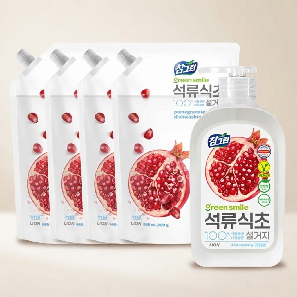 참그린 주방세제 석류식초 용기 450ml 용기 1개 + 860ml 리필 4개