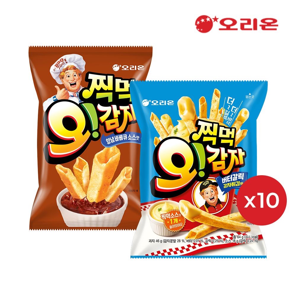[롯데온] 오리온 찍먹 오감자 버터갈릭감자튀김 64g 10개+오감자딥 양념바베큐 75g 10개