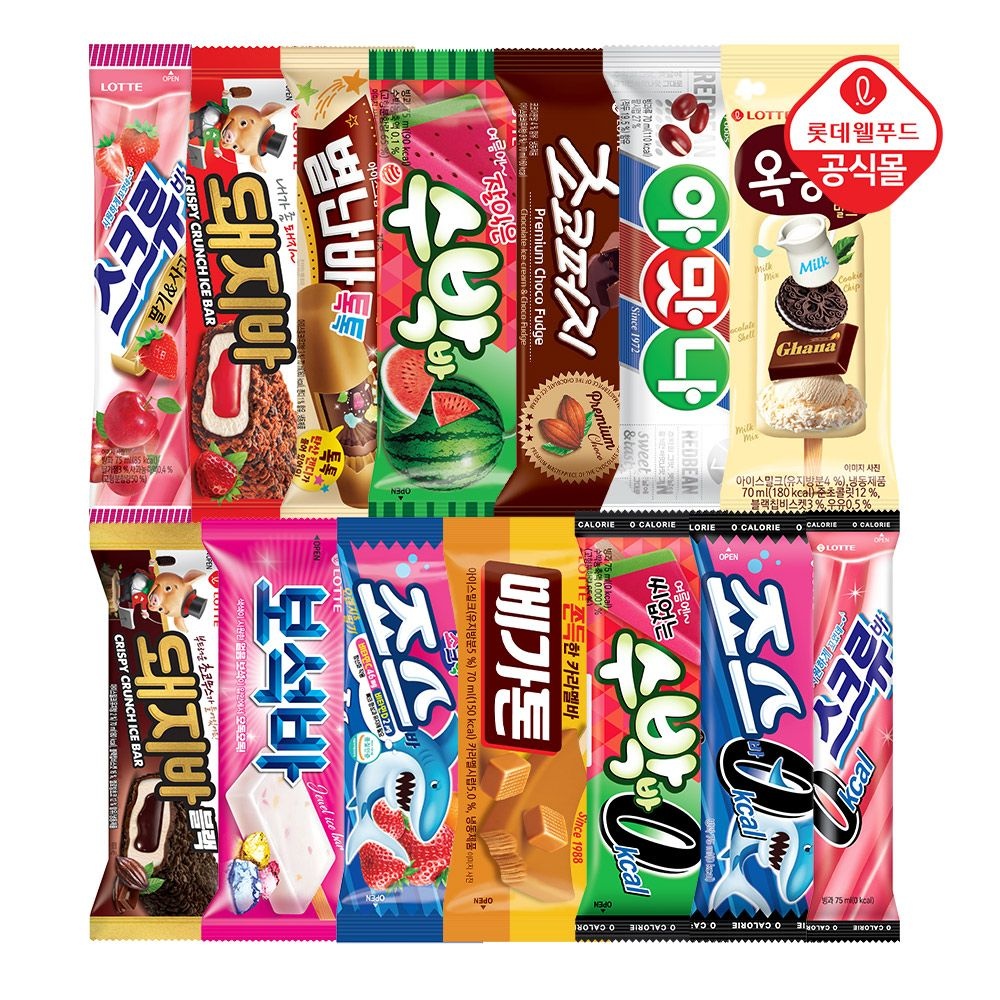 롯데 바 아이스크림 14종 20+20 총 40개 골라담기 스크류바/수박바/돼지바/옥동자 등 (01. 스크류바 80ml x 20개)