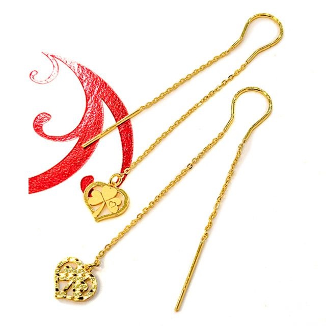 순금24K 하트 크로바 양면 롱귀걸이1 _3.38g