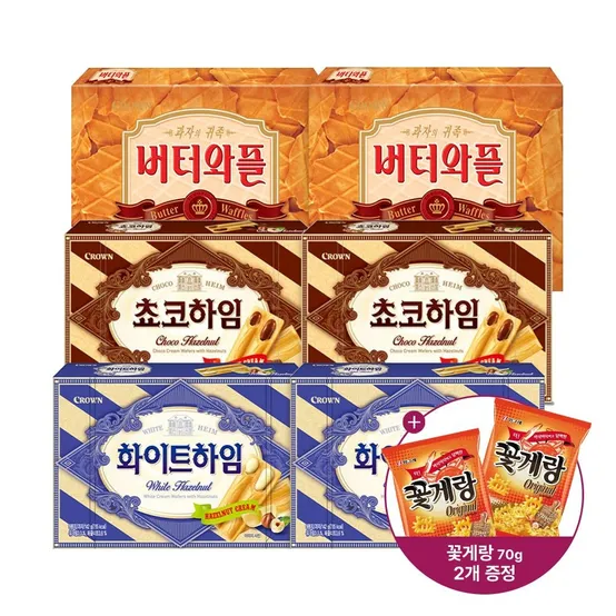 [딜크릿] 버터와플 316g 2개+초코/화이트하임 142g 2개+꽃게랑 2봉 사은품 