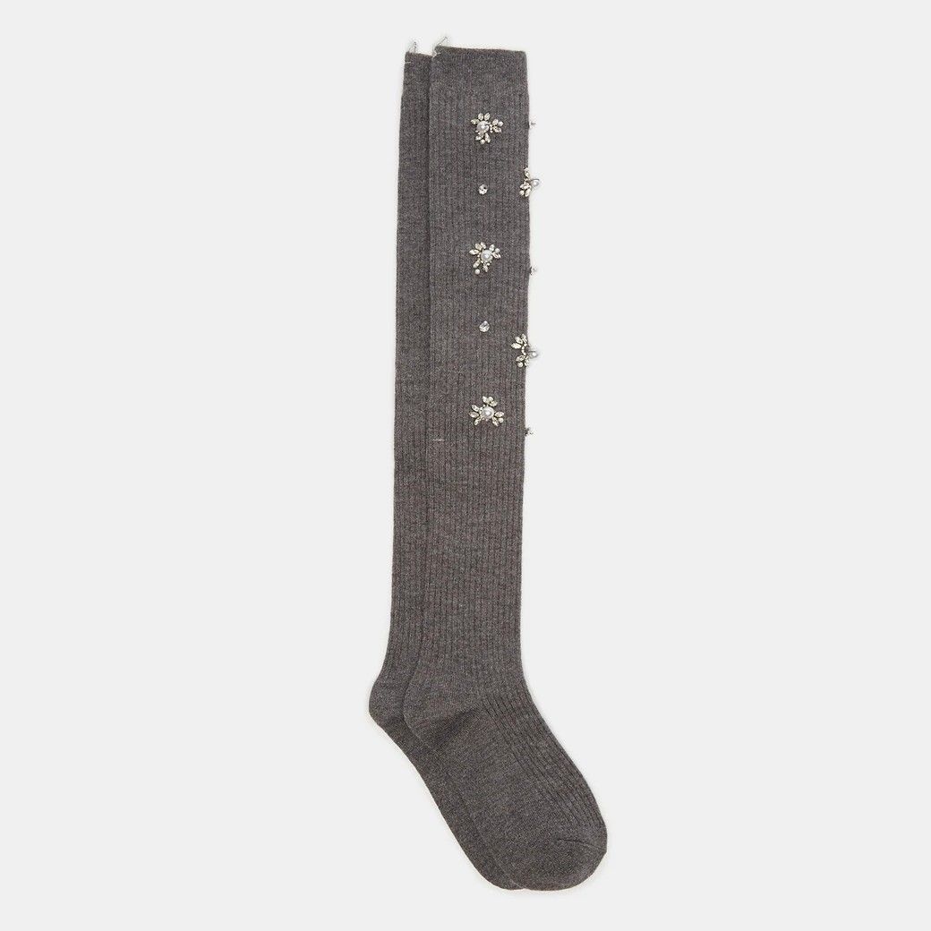 슈콤마보니 Beaded crystal knee socks(grey) DSLAA26503GRY