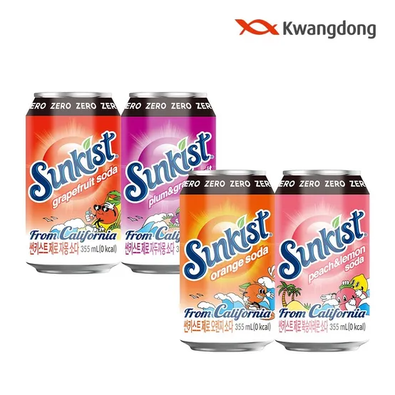 [본사직영] 썬키스트 제로 소다 355ml 4종 24+24 골라담기 (총 48입) 