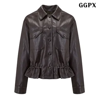 GGPX 카라 스트링 포켓 레더 자켓 (GQCJK026D)