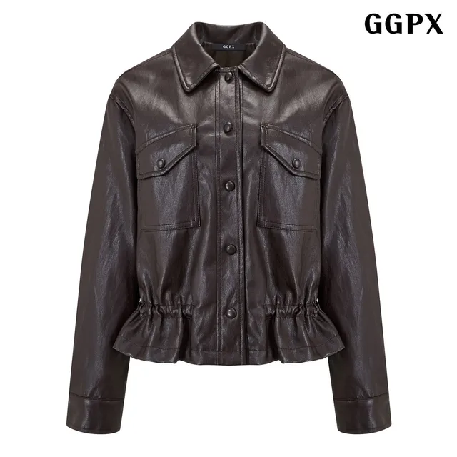 GGPX 카라 스트링 포켓 레더 자켓 (GQCJK026D)