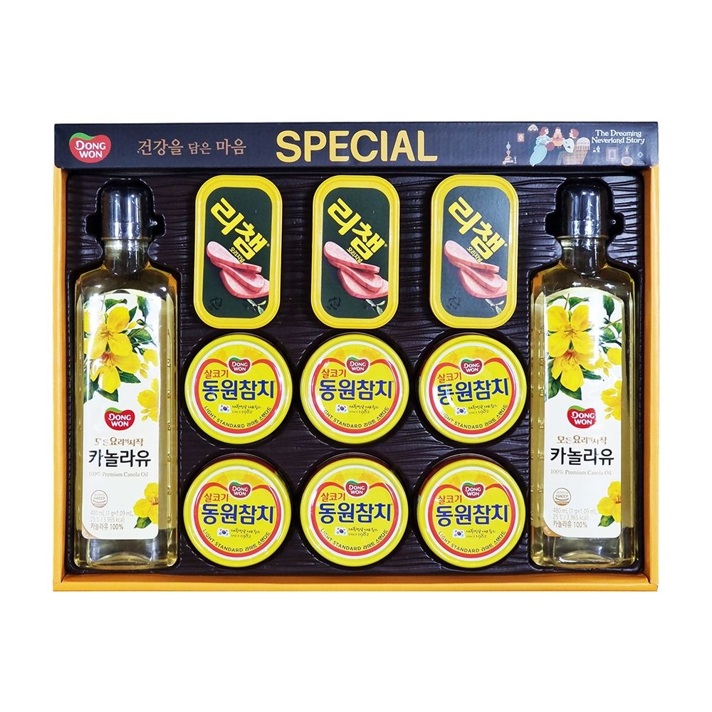 [소비기한 2027-05-01] 동원 스페셜5호 참치 6캔+리챔 3캔+카놀라유 2병