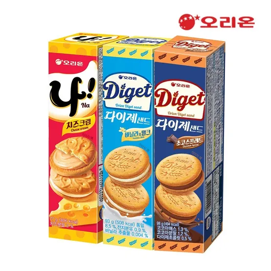오리온 다이제샌드 바닐라밀크 93g 5개+초코스프레드 98g 5개+나샌드 77g 5개