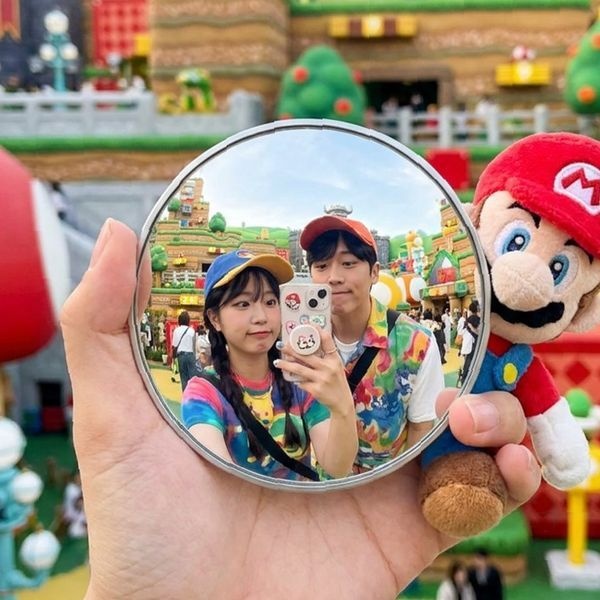 휴대용 원형 손거울 볼록 확대 셀카 메이크업 화장 점검 여행 외출 파우치 수납