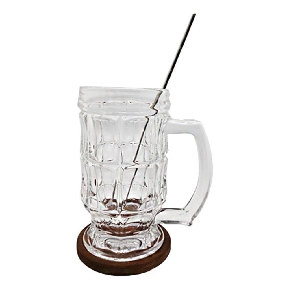 MZ세대 하이볼 잔 400ml 원목받침 티스푼 3종세트