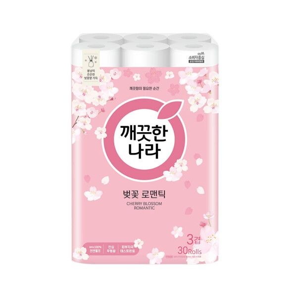 깨끗한나라 [깨끗한나라] 벚꽃 로맨틱 3겹 천연펄프 화장지 27m 30롤