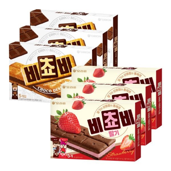 오리온 비쵸비 초코 5P 125g 3박스 + 딸기 5P 125g 3박스