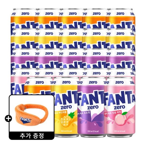 환타 제로 오렌지+파인+포도+피치 350ml 4종 6입 (총 24캔) +(증정) 환타 세안밴드