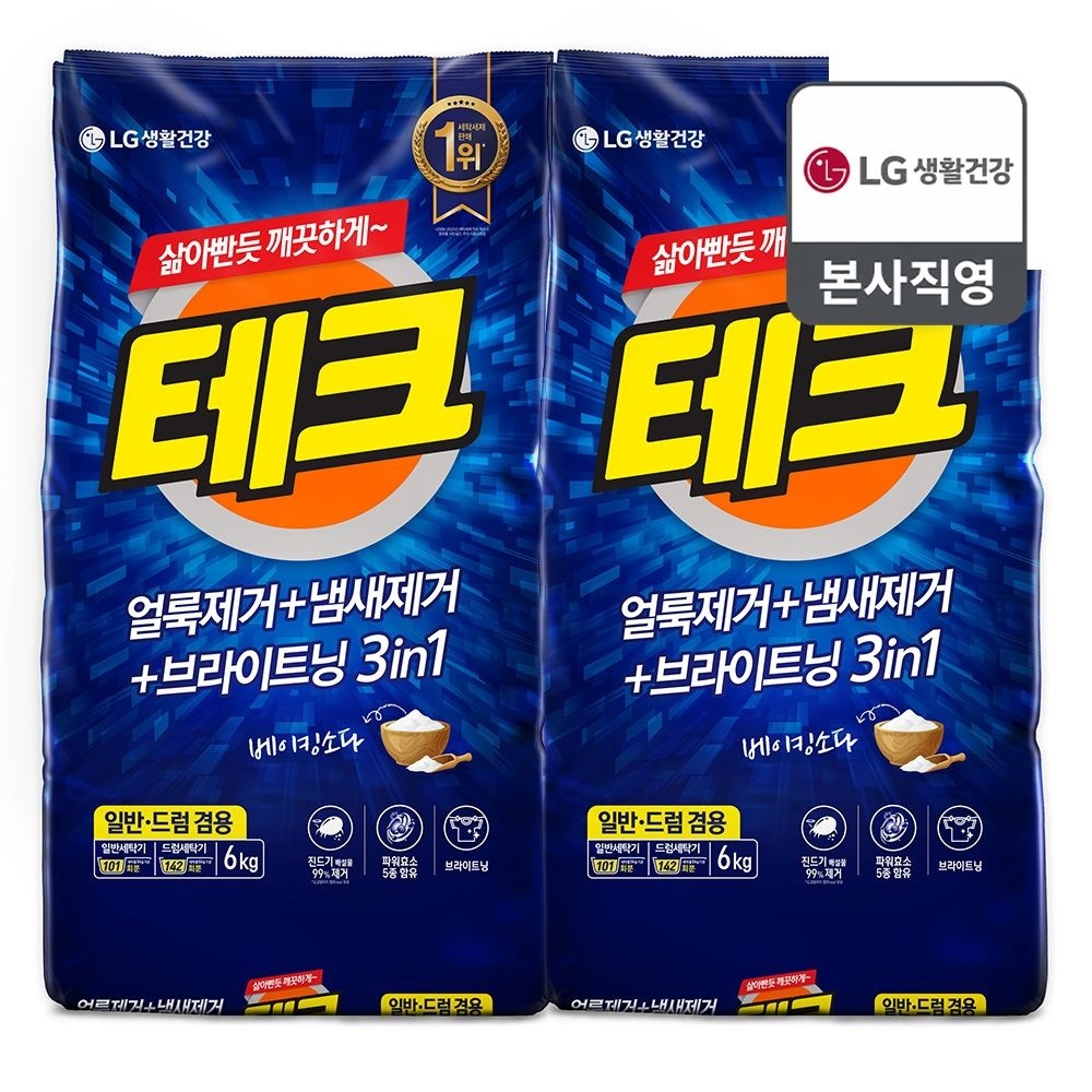 테크 3in1 분말세제 리필 6kg (진드기 사체 제거) x 2개