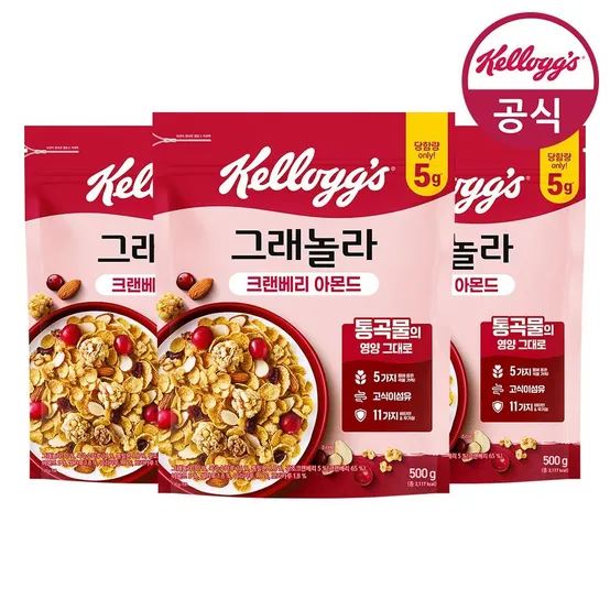 켈로그 시리얼 크랜베리 아몬드 그래놀라 500g x 3개
