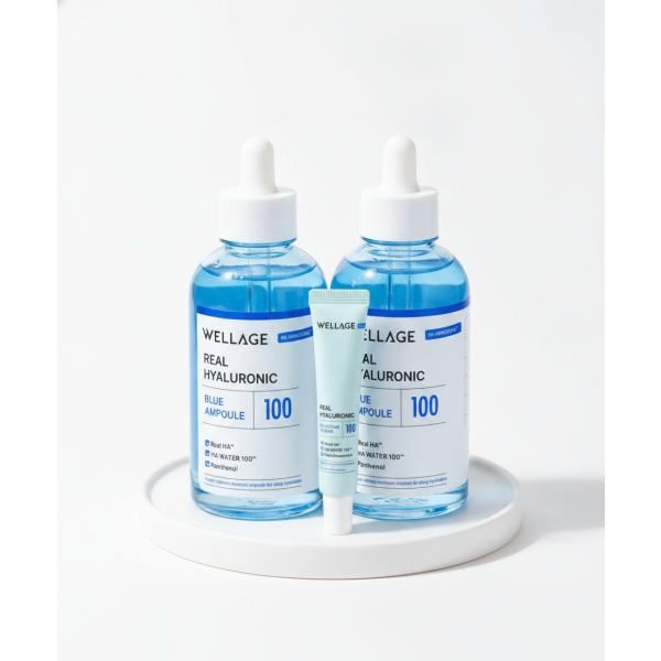 WELLAGE 리얼 히알루로닉 블루 100 앰플 60ml 2개 (+수딩크림 20ml 증정) 1412495