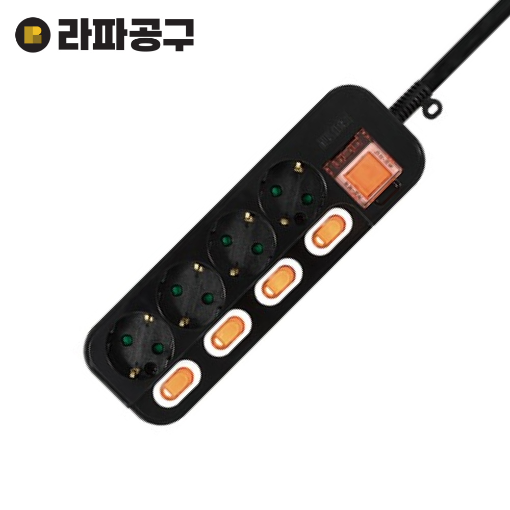 동양 블랙 4구 개별 디자인 멀티탭 가정용 멀티콘센트 3m, 1개