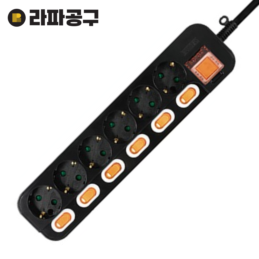 동양 블랙 6구 개별 디자인 멀티탭 가정용 멀티콘센트 3m, 1개