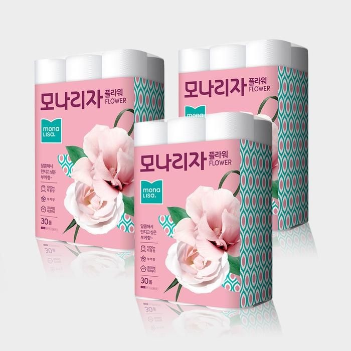 [모나리자] 플라워 2겹 40m 30롤 X3팩 화장지 휴지 두루마리_SH