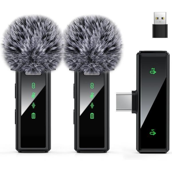 [해외] 안드로이드 PC 노트북 아이폰호환 15 16용 USB C 무선 라발리에 마이크 노이즈 캔슬링 기능 탑재 동영상 촬영 브이로