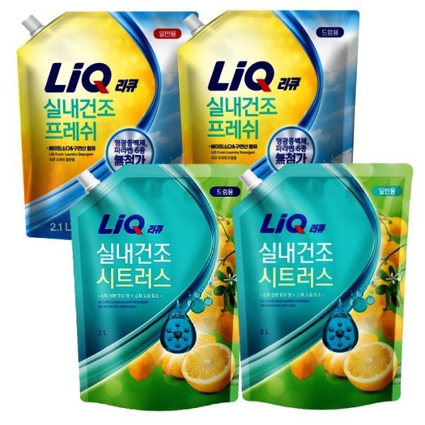 리큐 실내건조 프레시/시트러스 세탁세제 2종 2.1L 4개 애경