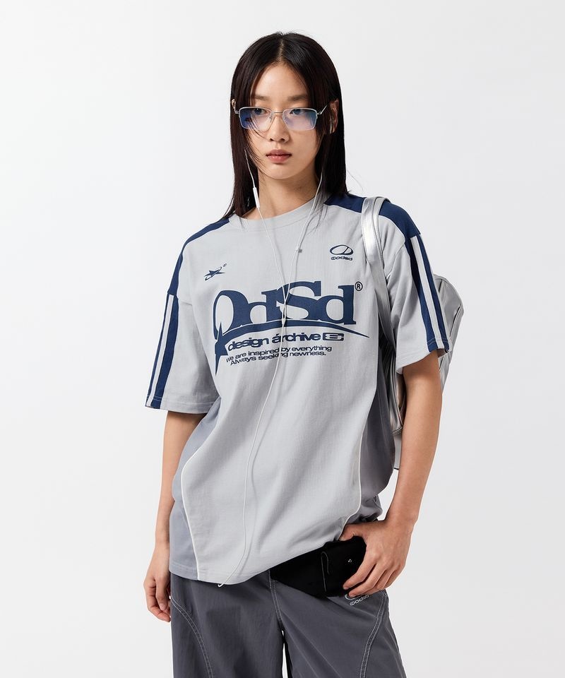 오드스튜디오 ODDSTUDIO ODSD 스포티 컬러블록 오버핏 티셔츠 - LIGHT GRAY OO5무르 MURT118LG 159347