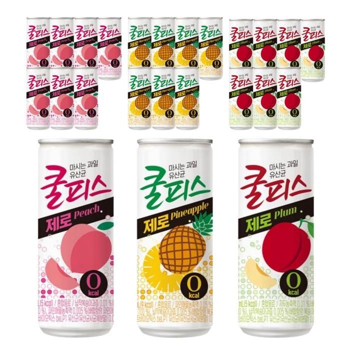 동원 쿨피스 제로 230ml 3종 혼합 구성 / 복숭아 8캔 + 자두 8캔 + 파인애플 8캔 / 총 24캔