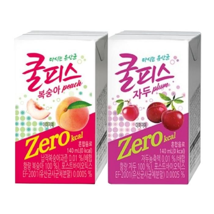 동원 쿨피스 제로 140ml 2종 혼합 / 복숭아 12개 +  자두 12개 / 총 24개
