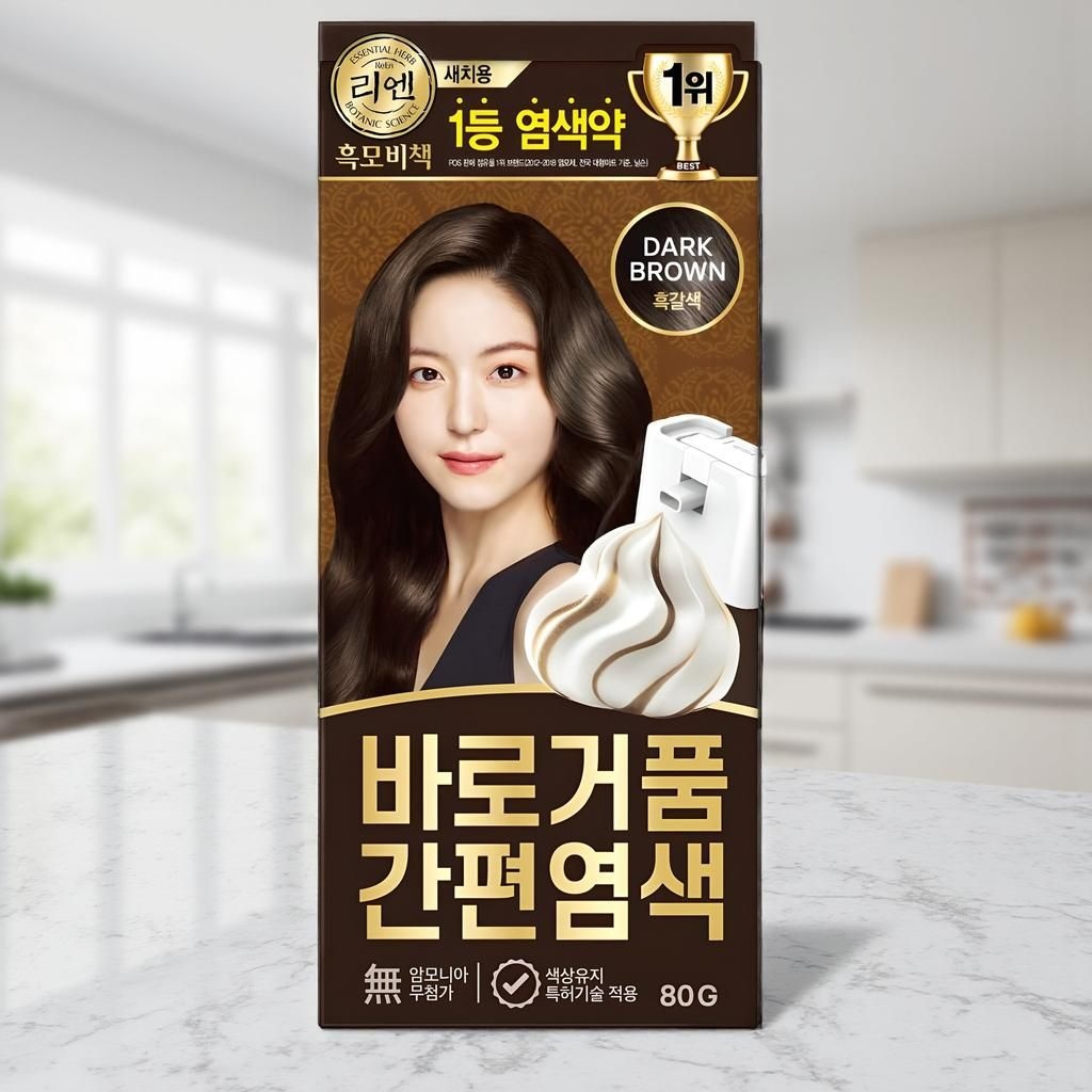 리엔 염색약 흑모비책 바로거품 간편 새치 염색제 흑갈색 1개
