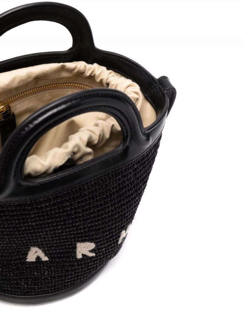마르니 25SS Marni 블랙 레더 앤 raffia Tropicalia 버켓 백 SCMP0056Q1P386000N99