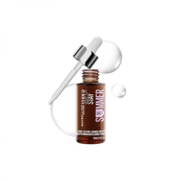 [해외] Maybelline Super Stay Summer Shot 페이스 태닝 드롭, 96시간 동안 맞춤형 셀프 탠, 얼굴과 목을 위한 2% 히알루론산, 조립