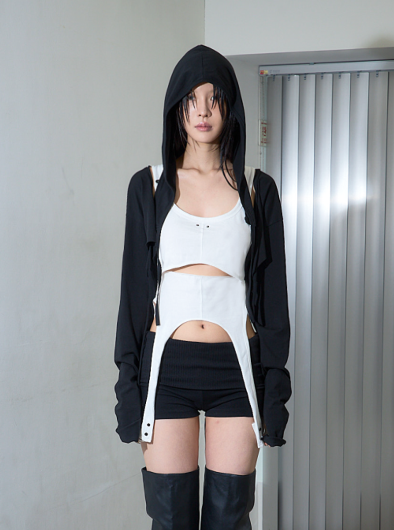 NOCTAVE 후드 크롭 가디건 블랙 OUTER001 3557147