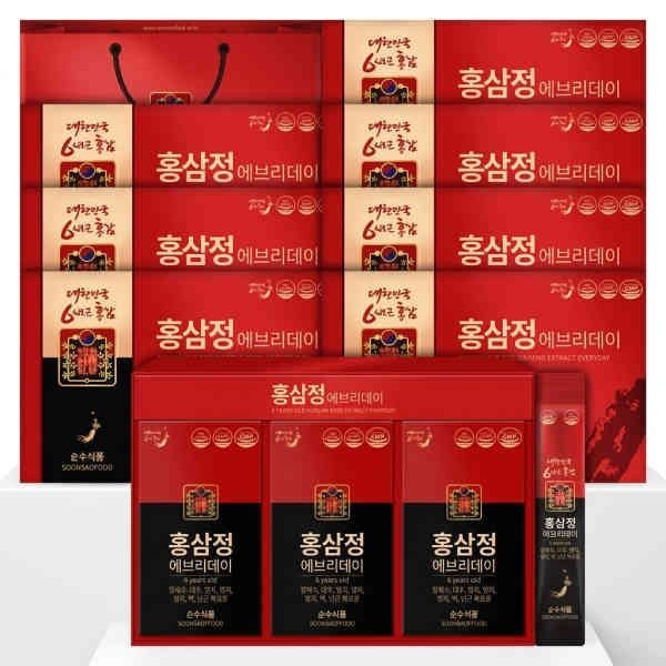 순수식품 건강식품관 6년근 홍삼정 홍삼 스틱 8박스(240포) + 전용쇼핑백 / 진액 진세노사이드 7mg 628965