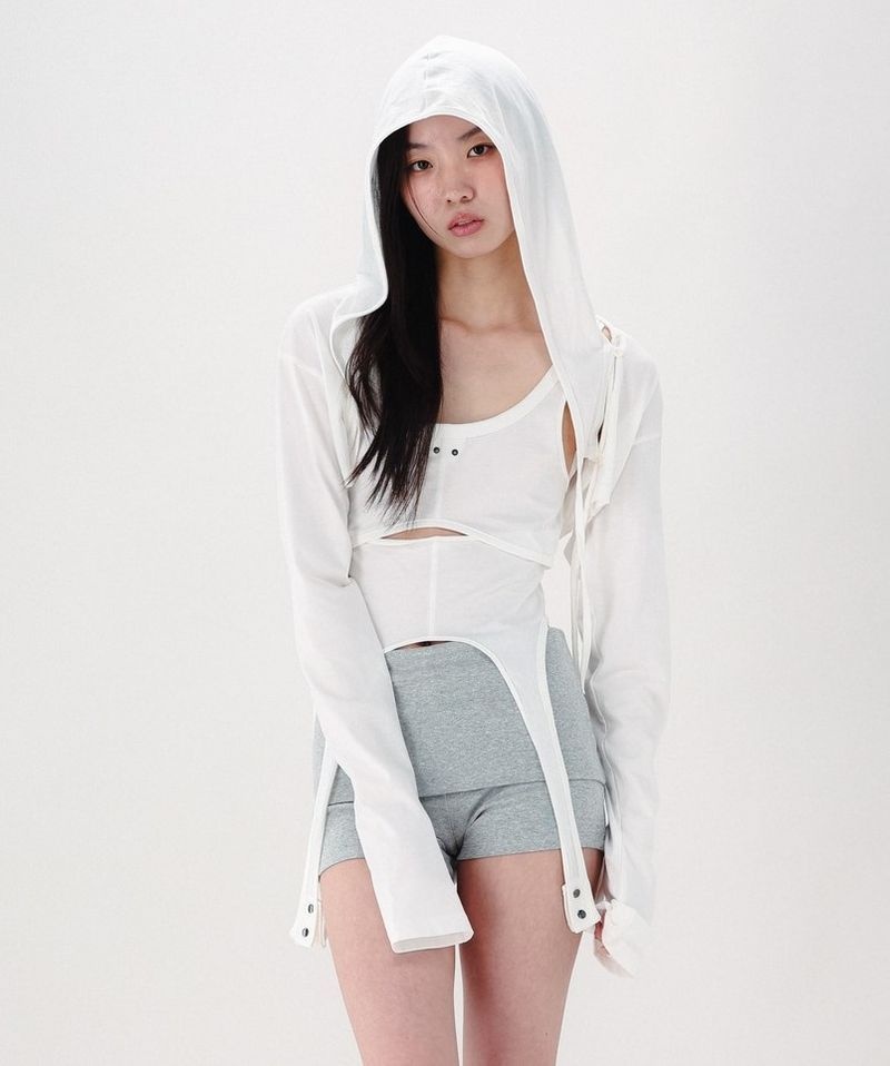 NOCTAVE 후드 크롭 가디건 화이트 OUTER001 3558484