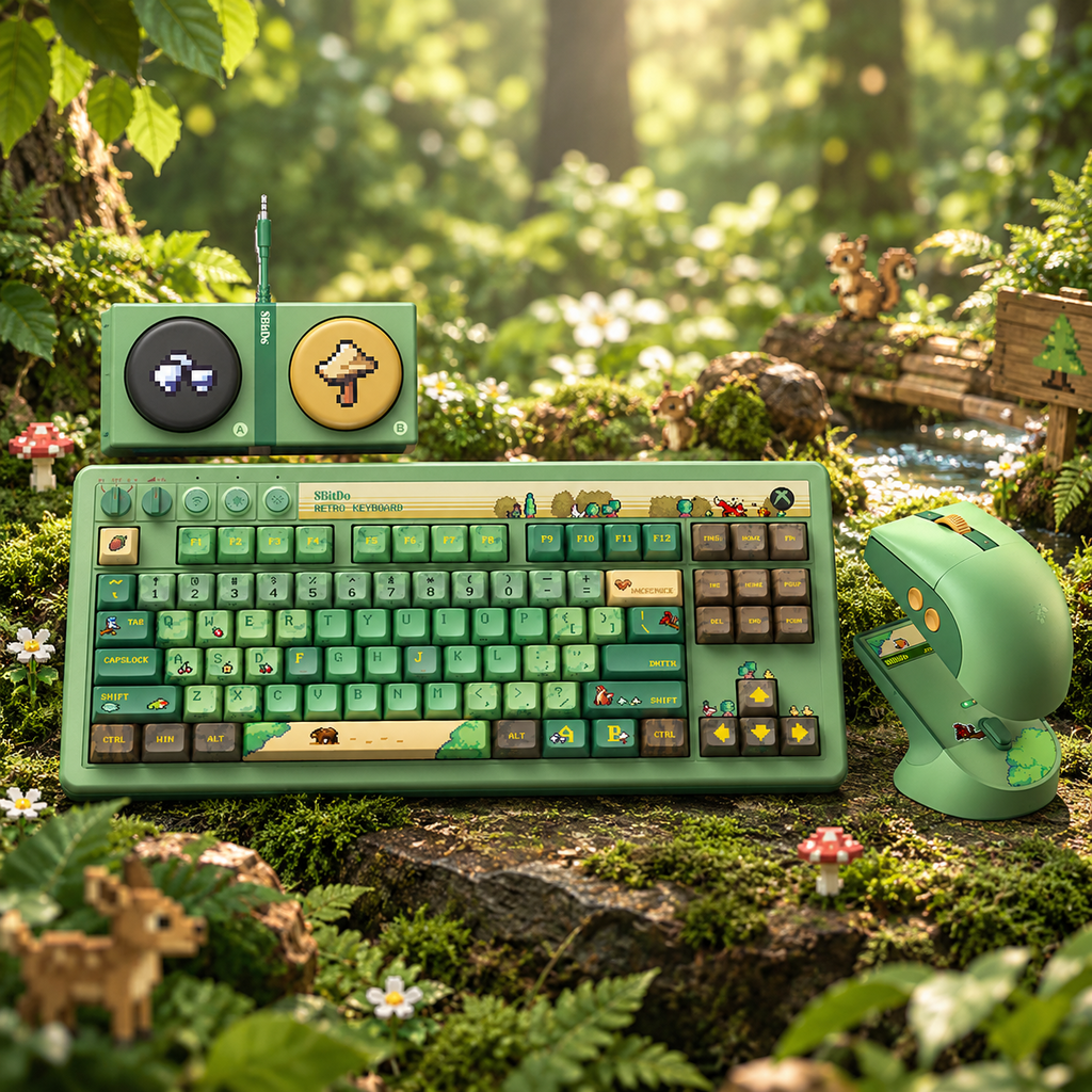자체제작 [해외] 8Bitdo Retro87 Cozy 포레스트 XBOX에디션 3모드 기계식 키보드 마우스 세트