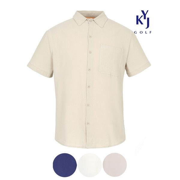 김영주 골프 [하프클럽]여름 데일리 퓨어 마혼방 골프웨어 남성 린넨 반팔셔츠 KPMMTS80