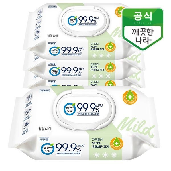 깨끗한나라 [하프클럽]깨끗한나라 클린 손소독티슈 마일드 캡형 60매 4팩