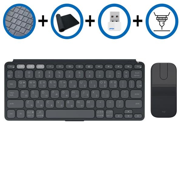 키스킨+장패드+동글+각인 로지텍 KEYS TO GO2 키즈투고2+Mobi Fold 블랙 블루투스 미니키보드마우스 세트
