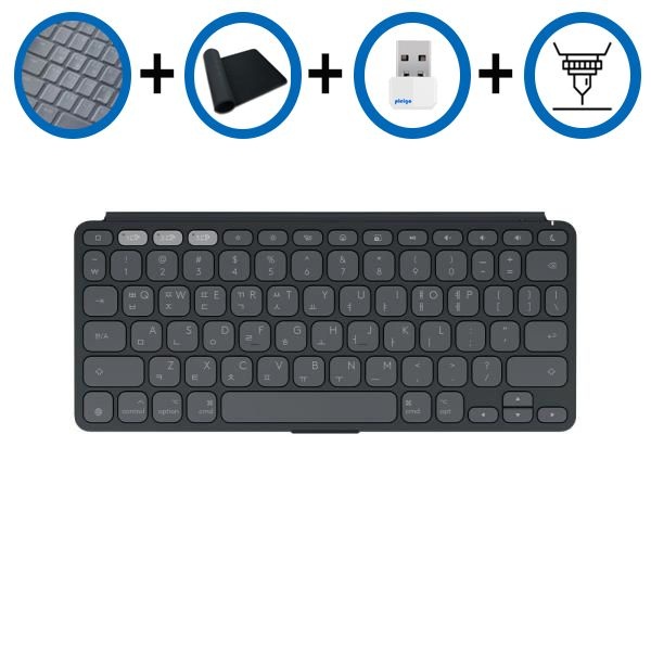 키스킨+장패드+동글+각인 로지텍 KEYS TO GO2 For iPad 키즈투고2 아이패드 블루투스 미니키보드 블랙