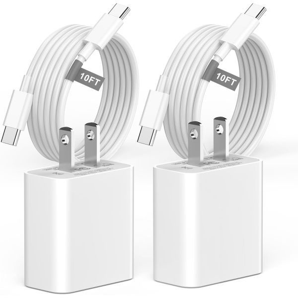 [해외] Matsusho 아이폰호환 17 16 충전기 고속 충전 10피트 2팩 20W USB C 벽면 블록 Pro Max Air 15 Max용 길이의 Type to 케이블 포함