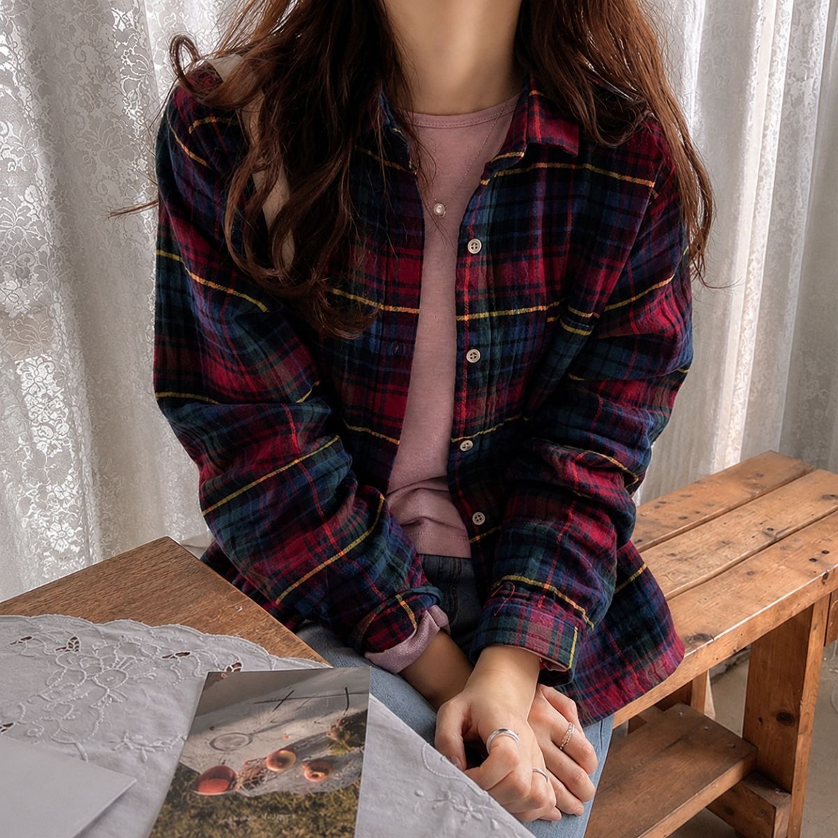 [재오픈][LABEL] 소르본 컬링체크 슈버튼 남방