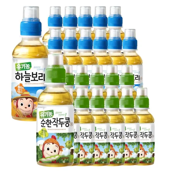 웅진식품 유기농 어린이 차음료 2종 혼합 200ml x 24페트 (하늘보리/작두콩차)