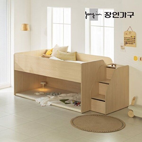 장인가구 [장인가구](무료) 도담 어린이 낮은 2층 벙커침대 침대프레임 SS (수납계단)+낮은포켓