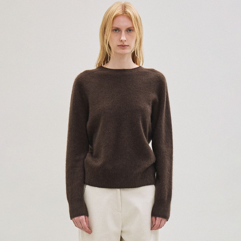 cashmere classic whole garment knitted pullover (brown)