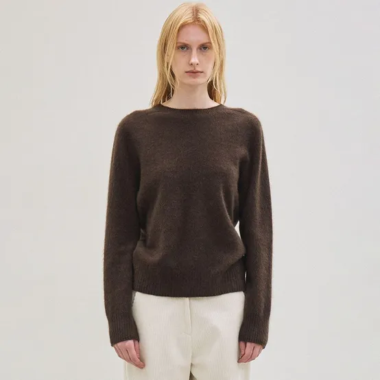 cashmere classic whole garment knitted pullover (brown)