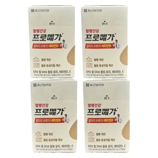 종근당 프로메가 알티지오메가3 비타민D 60캡슐 x 4박스 (430m...