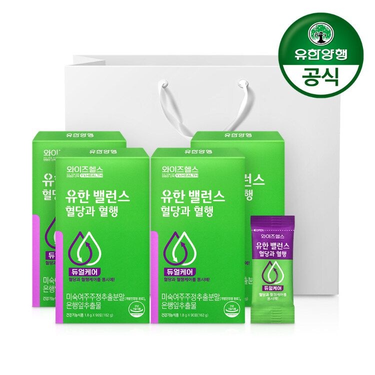 [유한양행] 와이즈헬스 유한밸런스 혈당과혈행 (90포/1개월분)x4개 (쇼핑백...