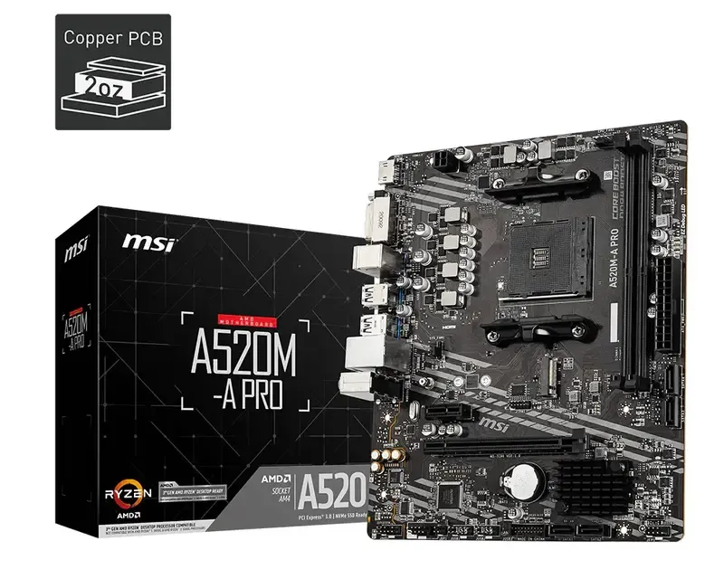 MSI A520M-A PRO 마더보드 A520M 소켓 AM4 2x DDR4 64GB M.2 마이크로-ATX 지원 Ryzen 5700X 5600G 5300G 4500 3500 3900 CPU