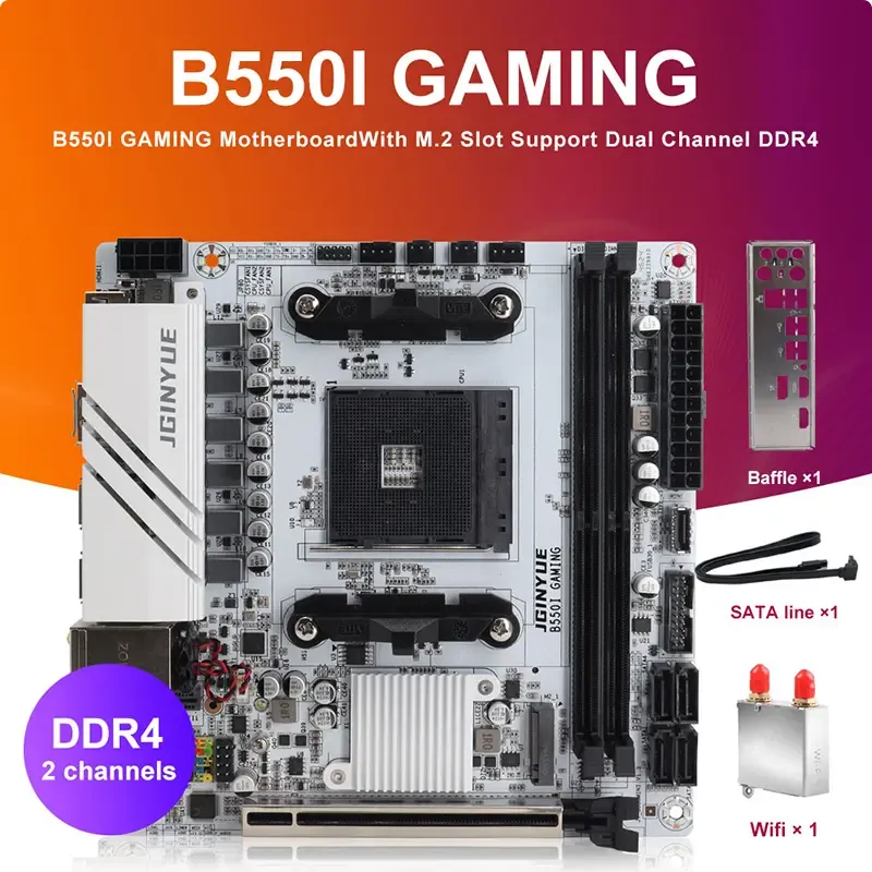 JINGYUE B550I 게이밍 마더보드 AM4 PCIe 4.0 AMD Ryzen 5000 4000 PC용 듀얼 M.2 DDR4 Mini-ITX
