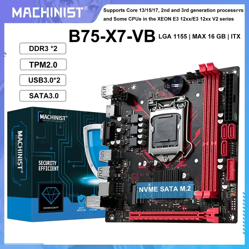 MACHINIST B75 X7 VB 마더보드 LGA1155 지원 듀얼 채널 DDR3 RAM CoreI3/I5/I7 2/3Gen CPU 게임용 컴퓨터 USB3.0 SATA3.0