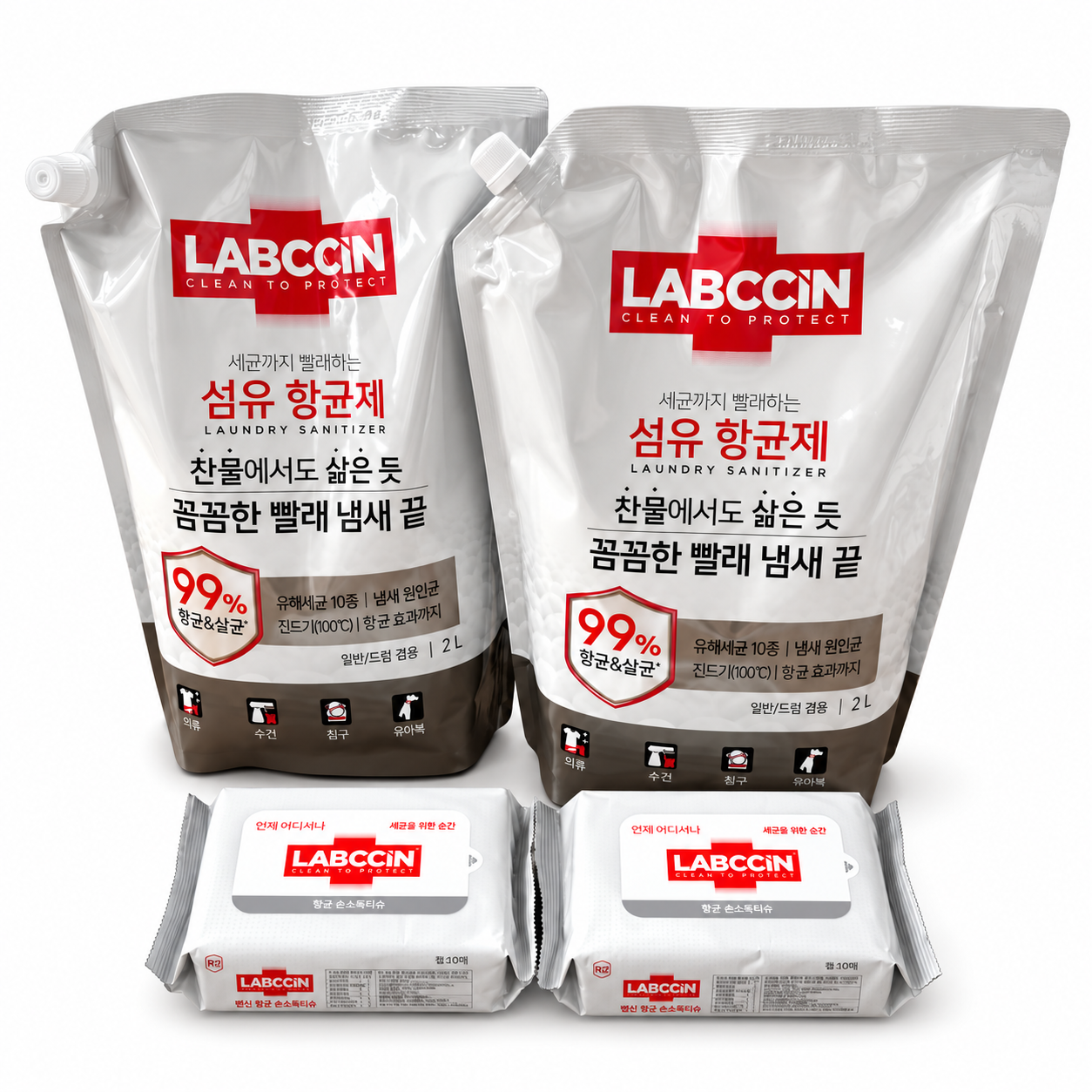 랩신 섬유항균제 2L 파우치2개 + 손소독티슈20매 2개 증정